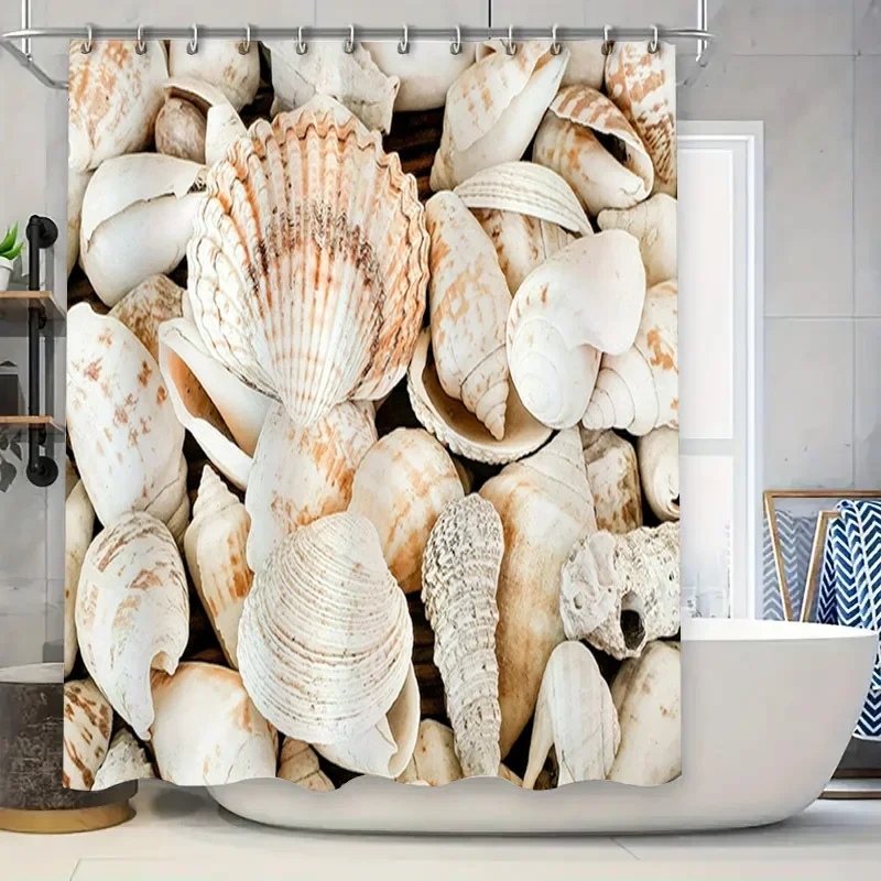 

Пляжная занавеска для душа с принтом ракушки, водонепроницаемый домашний декор для ванных комнат, тканевая занавеска на тему океана для ванны, идеальная идея подарка