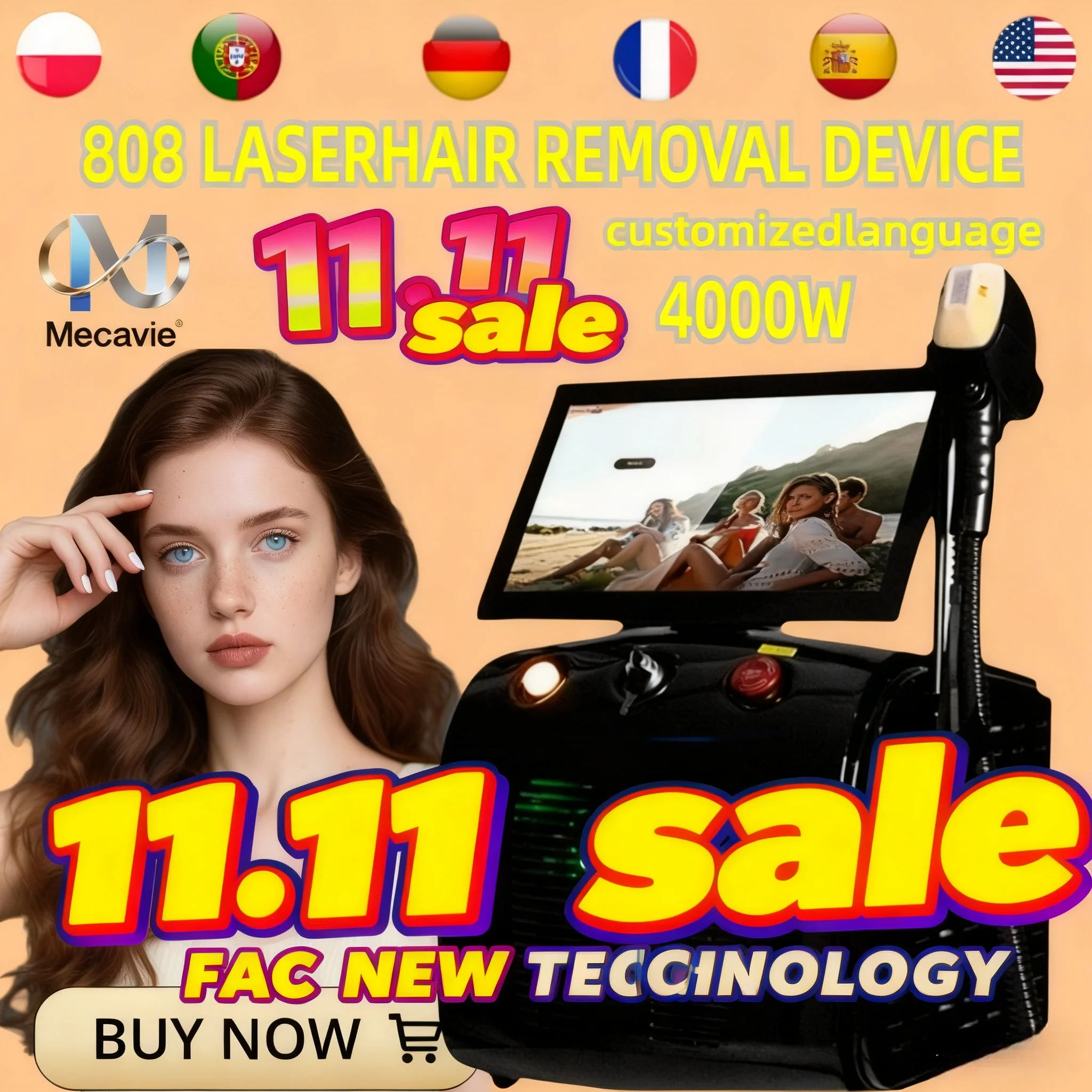 

11.11 Распродажа Диодный лазерный аппарат для удаления волос Высокая мощность 4000 Вт Александритовый лазер 808 нм 755 нм 1064 нм 940 нм CE Заводская быстрая доставка