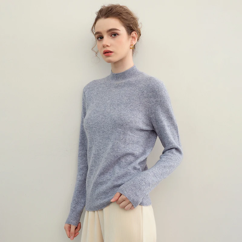 

A-Class 100% Pure Cashmere Sweater Women's Semi High Neck Pullover Sweater Slim Fit Fashion Knitted Sweater Long Sleeved Tops