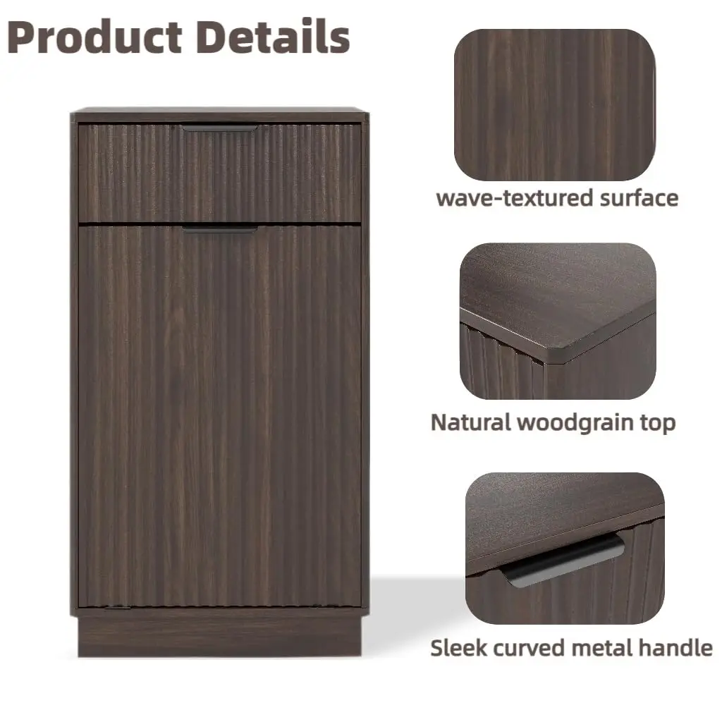 10Gal Tilt Out Trash Cabinet Wood Hidden Garbage Bin Pet Proof Storage Hamper Kitchen Bathroom Walnut, Customized