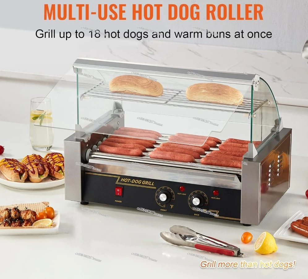 Stainless Steel Hot Dog Roller, 7 Roller, Dual Control, 18 Hot Dog Capacity, 1050W