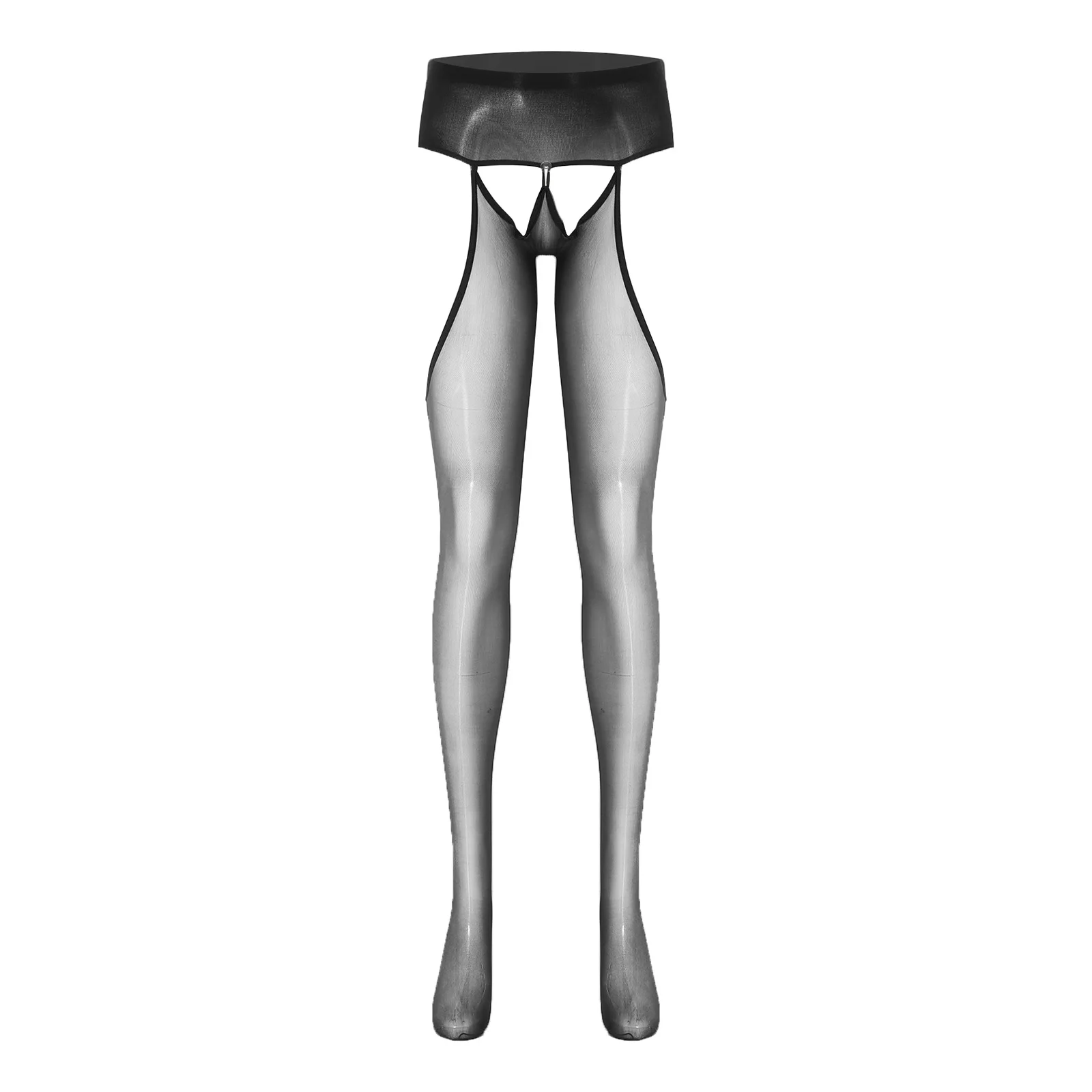 

Women Lingerie Open Crotch Stocking Tights Elastic Waistband Button Crotch Side Thigh Cutout Footed Stocking Erotic Nightwear