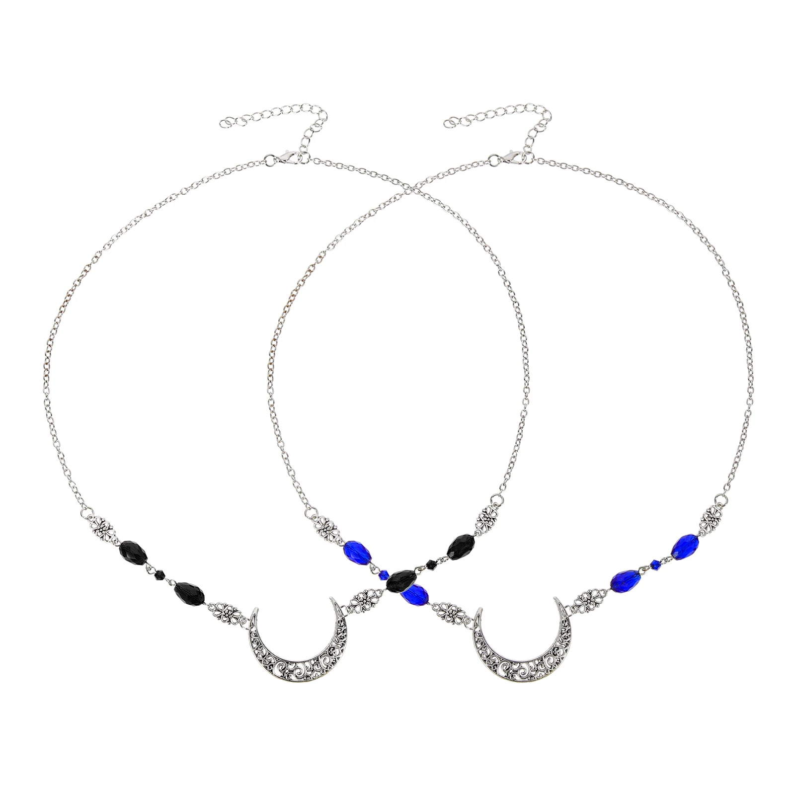 

2pcs Vintage Chain Hollow Moon Rhinestone Hair Accessories Bridal Headdress Forehead Decor Wedding Party Jewelry
