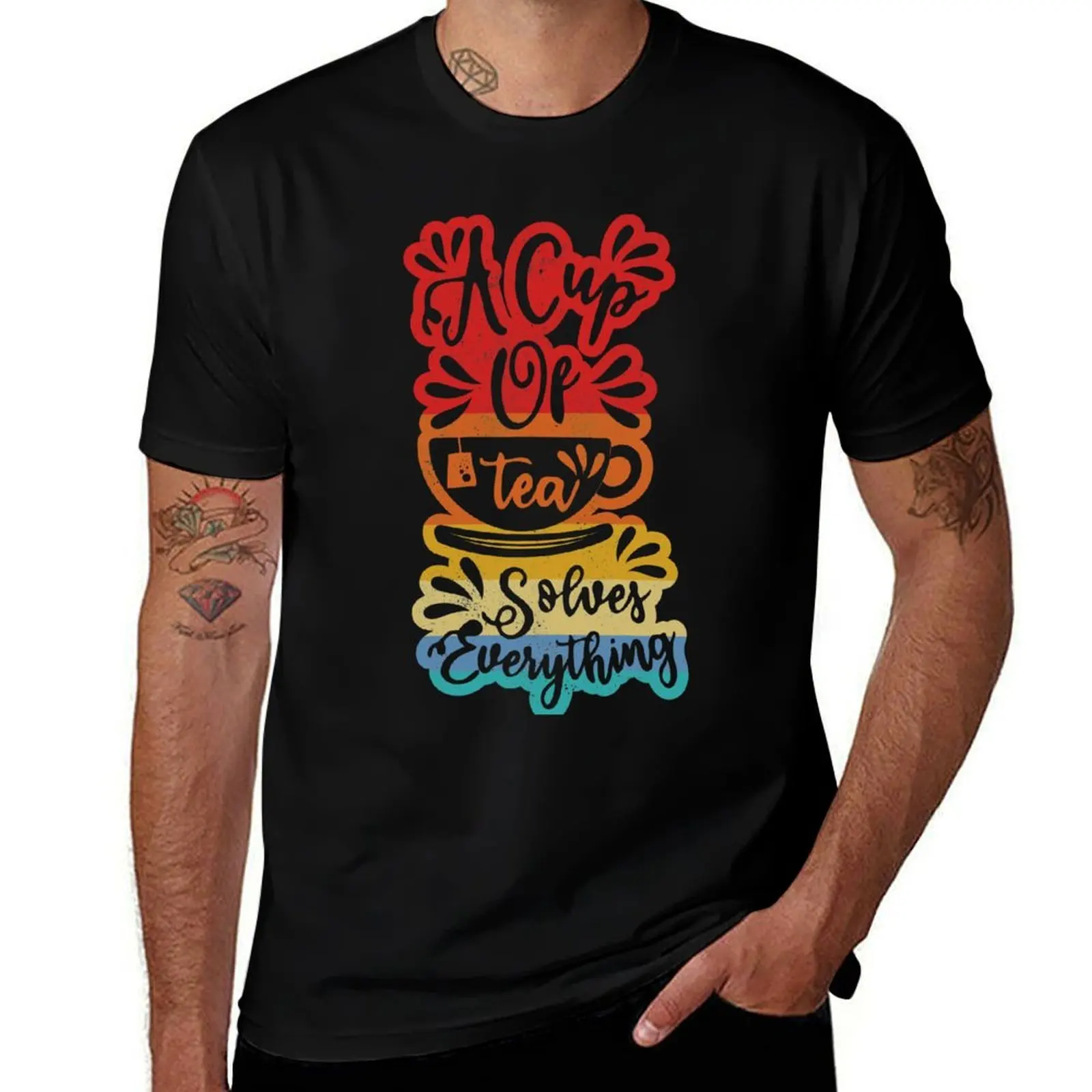 A Cup Of Tea Solves Everything Green Tea Lover Gift T-Shirt t shirts for man pack white T-Shirt