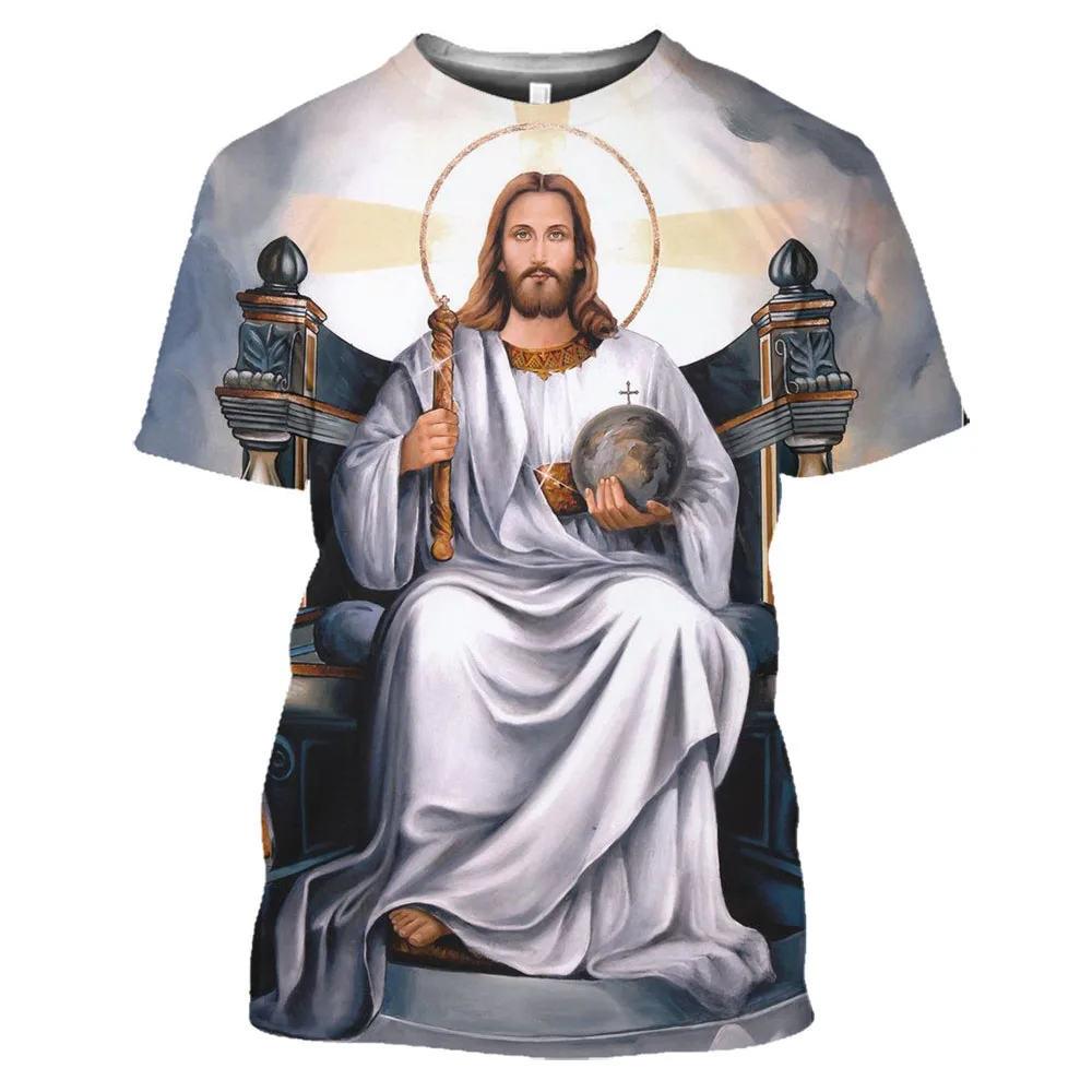 Haut graphique imprimé en 3D pour hommes, Christ Jésus, Dieu religieux, mode décontractée Harajuku, haut vintage At, respirant, grande taille, été