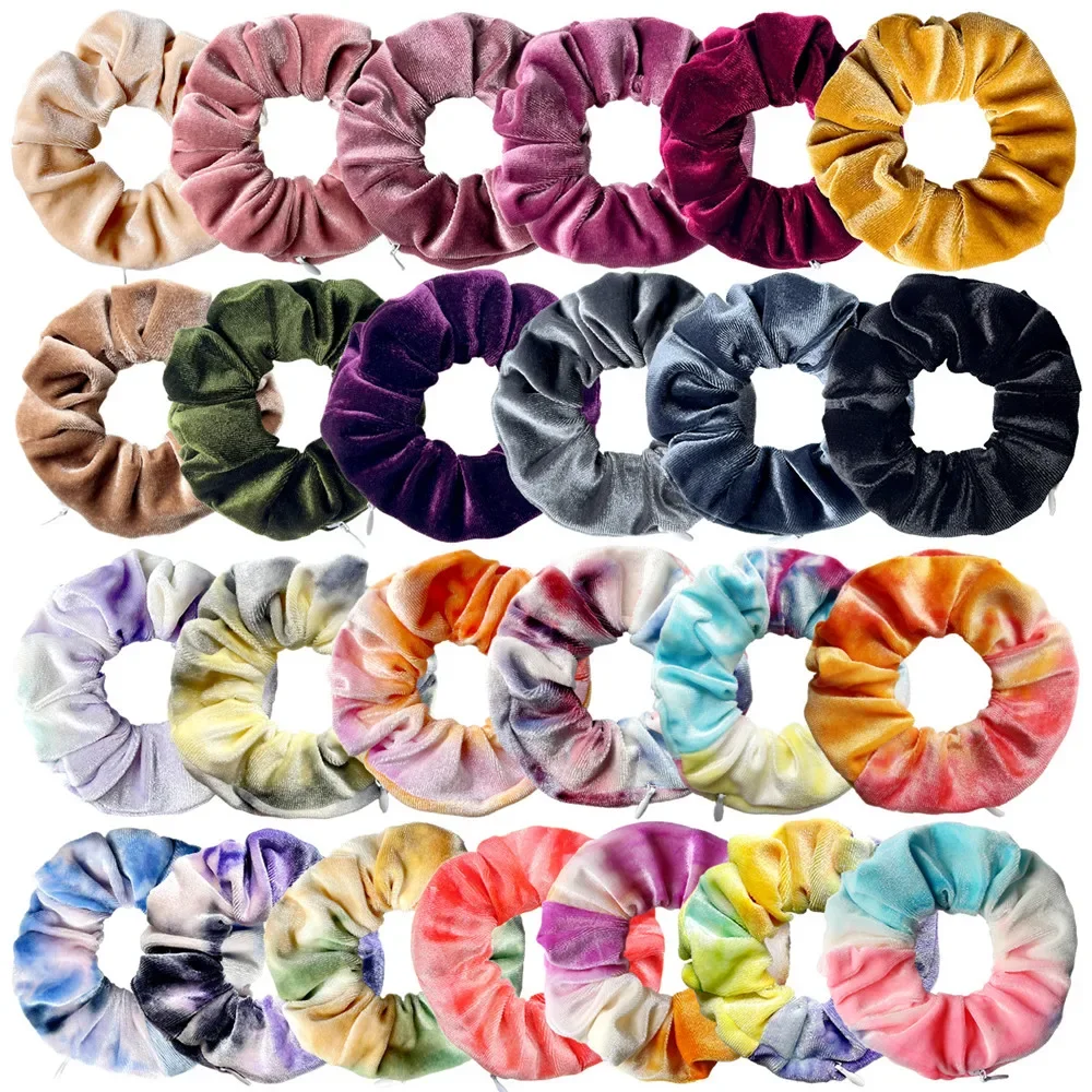 Vintage Charm Tie-dyed Soft Nap Gold Stamping Hair Rope For Women Invisible Zipper Large Intestine Ring Fashion Hair Accessories