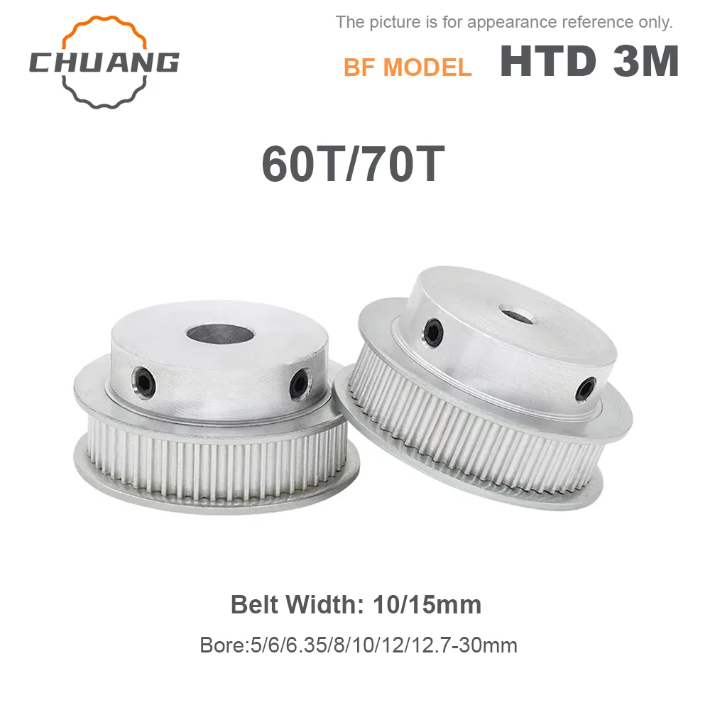 

HTD 3M Timing Belt Pulley BF-Type 60T 70Teeth Keyway Hole 5/6/6.35/8-30mm For 10/15mm Wide Belt HTD 3MBF-Type 60T 70Teeth