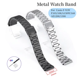 Metal Watchband for Casio F-91W F105/108/A158W/168 AE1200/1300 Stainless Steel Strap Adjustable Buckle Metal Bracelet 18mm