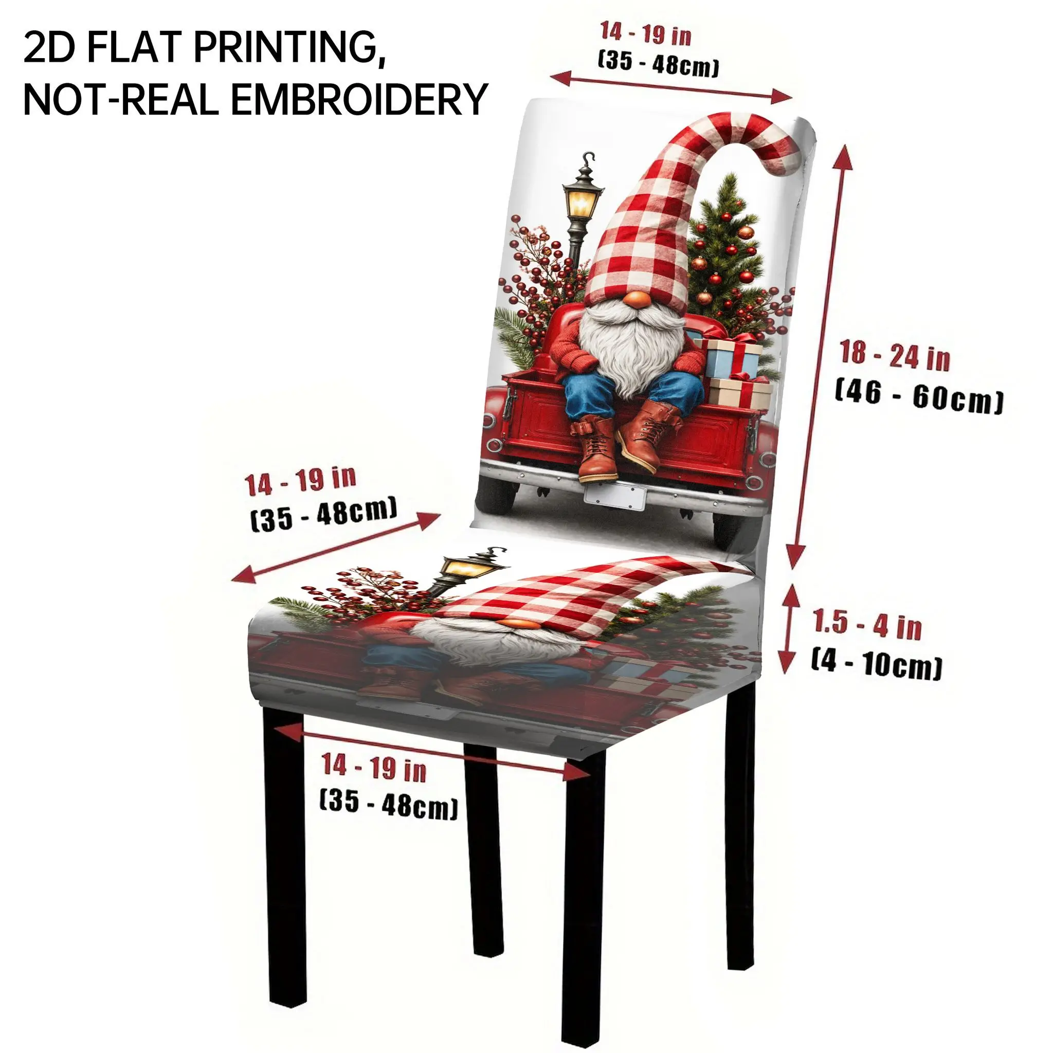 LANMOLIFE 4/6PCS Dining Chair Covers Christmas Style Gnome Pattern Removable Dining Chair Covers For Holiday Decorations