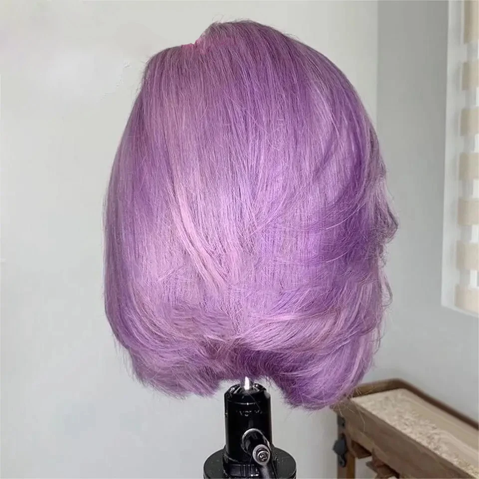 12 Inch Purple Short Straight Bob Hair Wigs For Women Synthetic FiberSide Part Short Straight Wigs Heat Resistant Colorful Party