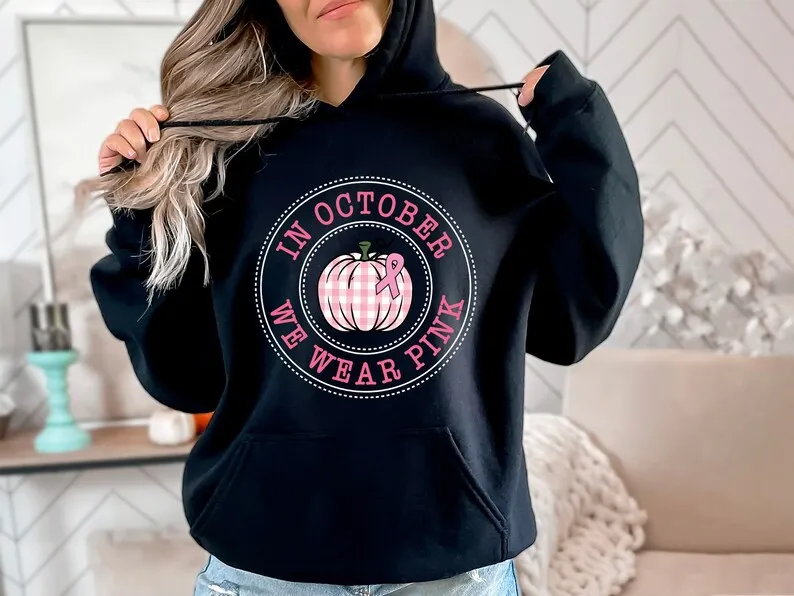 October Awareness Sweatshirt in October We Wear Breast Cancer Month Tee Awareness Gifts Cancer Support Sweatshirt Pink Ribbon