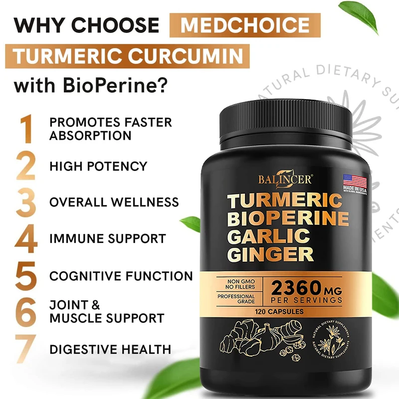 4-in-1 Curcumin 95% Curcumin Ginger Root Garlic Black Pepper Healthy Inflammation Support Joint Immune Heart Health Antioxidant