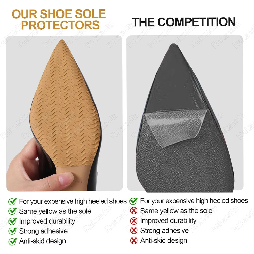 2pcs Rubber Soles for Shoes Repair Sole Protector for High Heels Self-Adhesive Non-Slip OutSoles Replacement Non Slip Shoe Pads