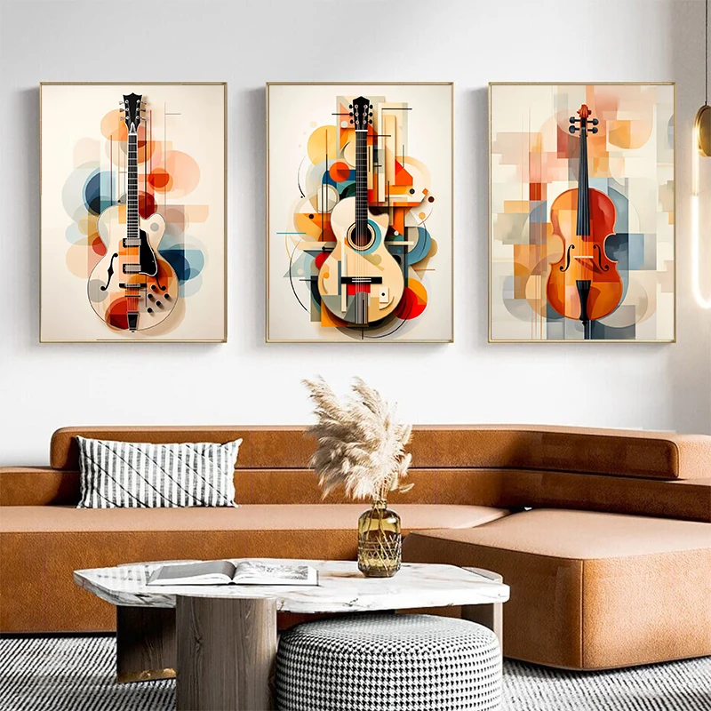 Musical Instrument Painting - Poster Seni Dinding Kanvas Musik Tanpa