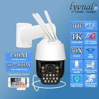 3G 4G SIM Card 4K 8MP Wireles IP Camera Wifi PTZ Dome 50X Zoom Human Tracking Laser IR 150M & Color Night Vision Two Way Audio