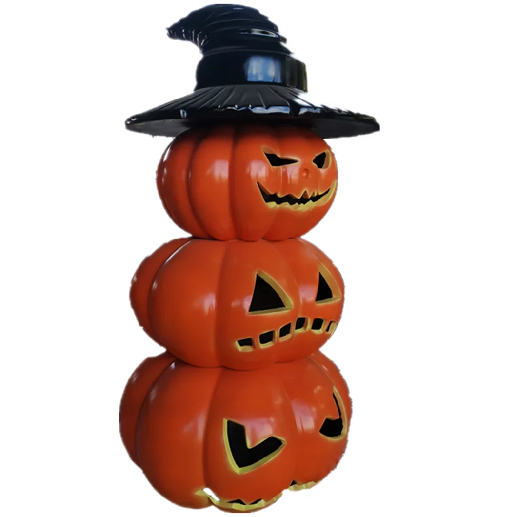 2m height large orange fiberglass pumpkin stack with hat for Halloween decoration