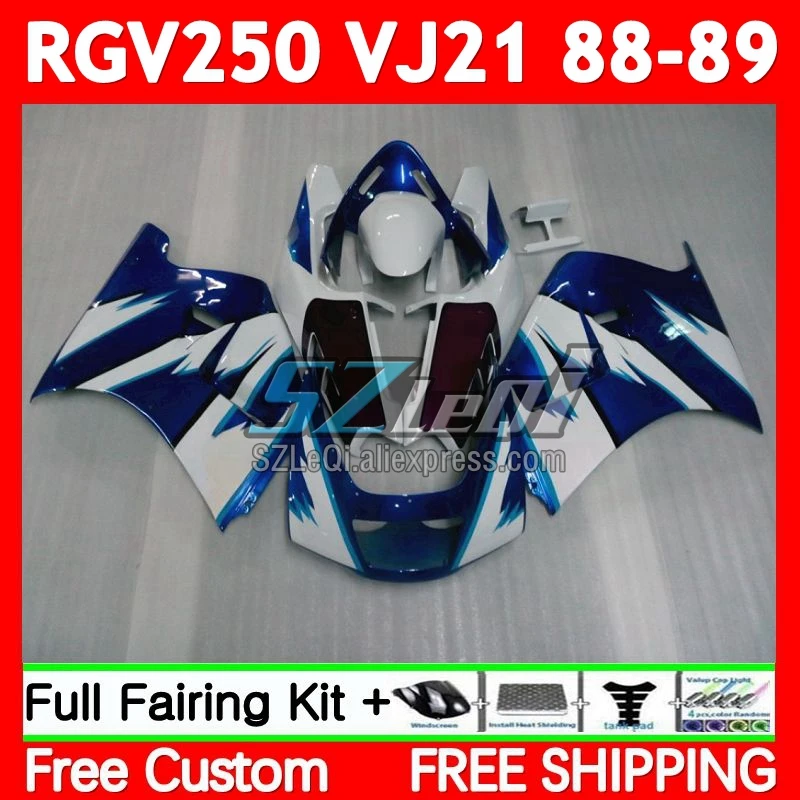 Body For SUZUKI RGV250 Blue white SAPC VJ21 VJ 21 Bodywork 66No.2 RGVT-250 RGV 250 CC RGV-250 88 89 RGVT250 1988 1989 Fairing