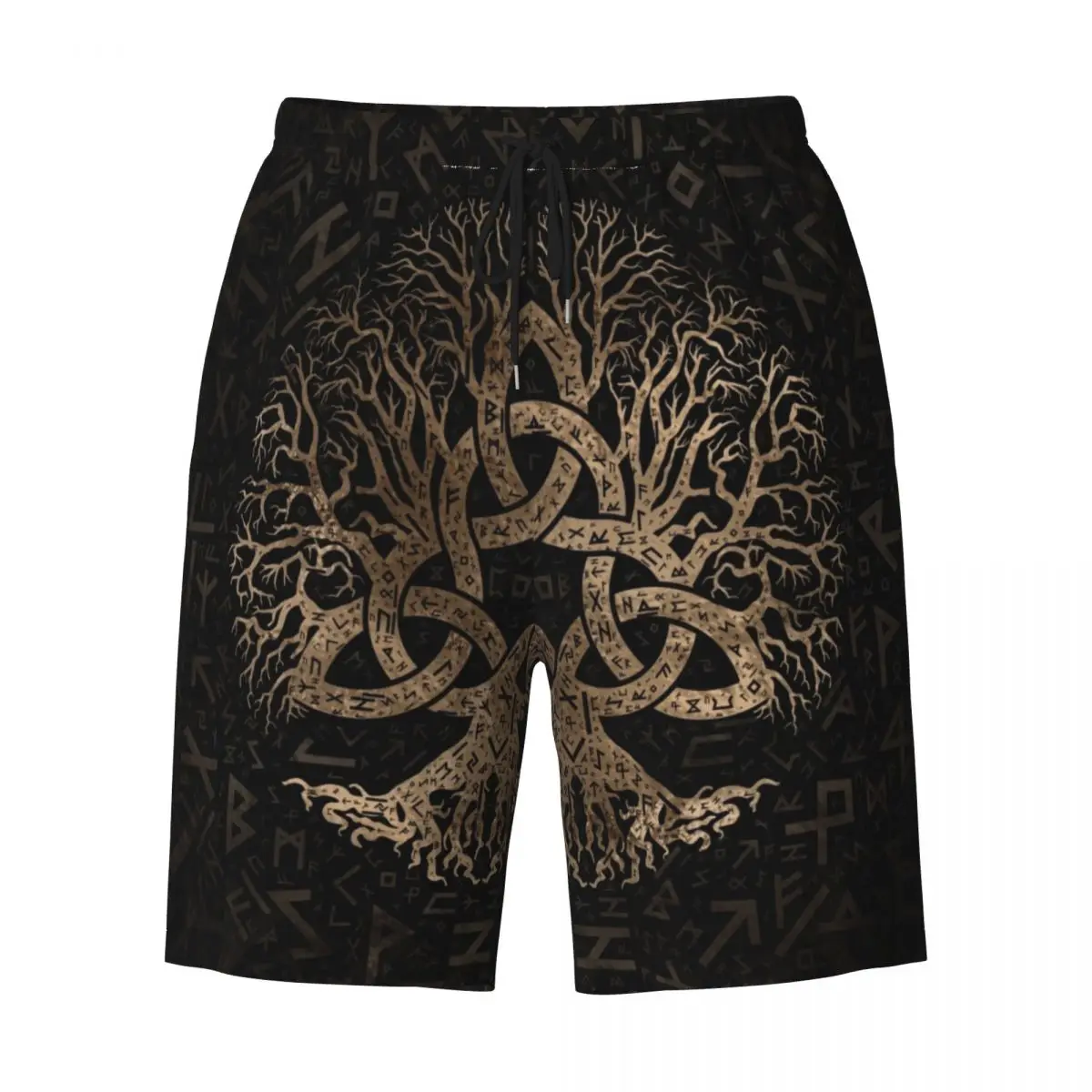 Tree Of Life With Triquetra On Futhark Boardshorts Mens Dry Board Shorts Yggdrasil Swim Trunks Custom Printed Swimwear Suits