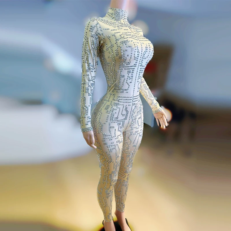 Bar Halloween Nachtclub DJ Rave Outfit Voller Strass Overall Frauen Jazz Kleidung Drag Queen Kostüm Bühne Rave Outfit XS8744