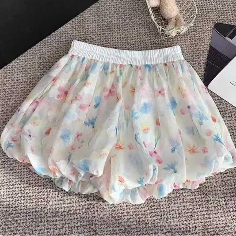 Flowy Floral Shorts for Women 2026 Hot Sale Cropped Wide Leg Elastic Waist Daily Wear Cute and Elegant