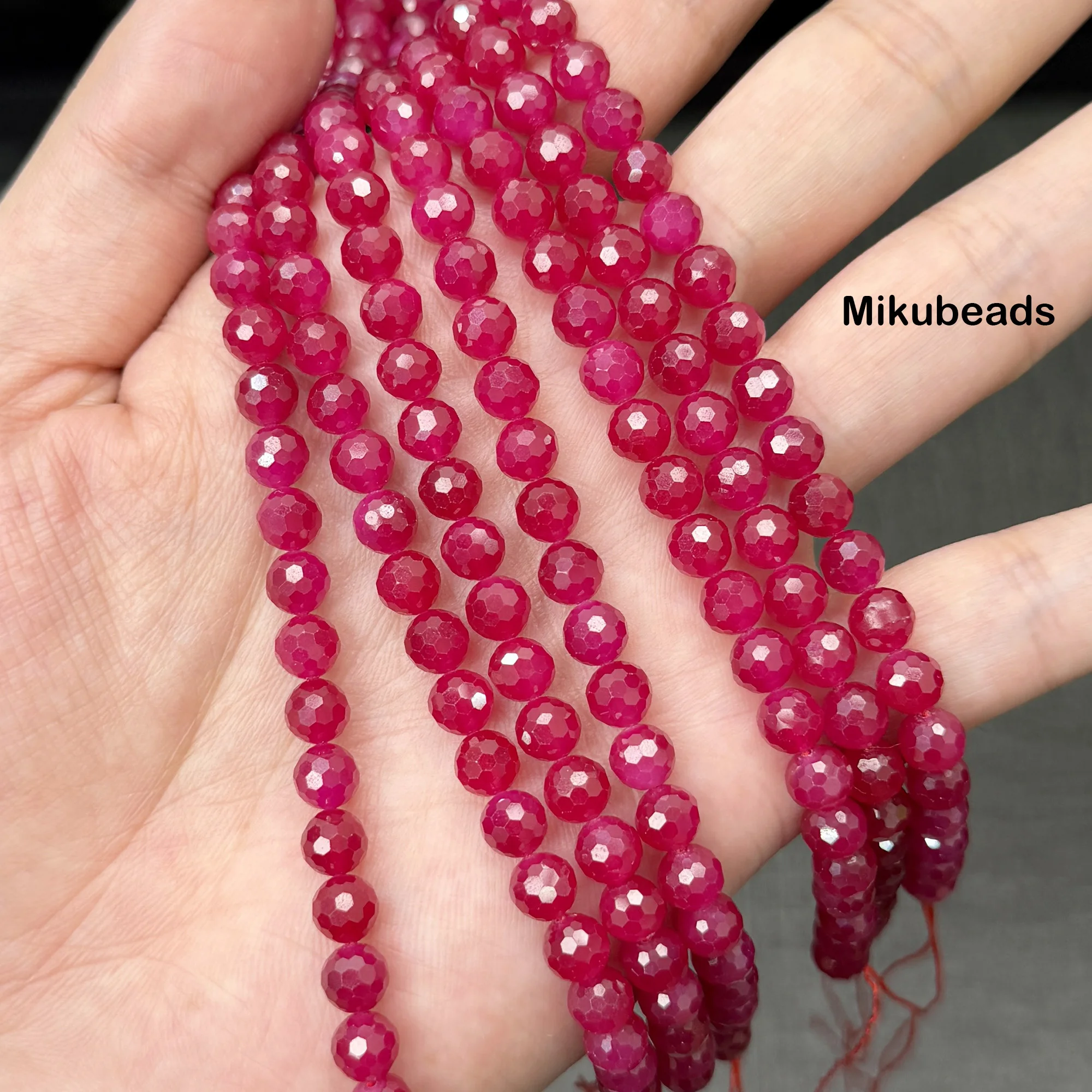 الجملة 3A 6 مللي متر مختبر روبي الأوجه الجولة فضفاض الخرز لصنع المجوهرات أساور يدوية قلادة ستراند هدية 38 سنتيمتر #1