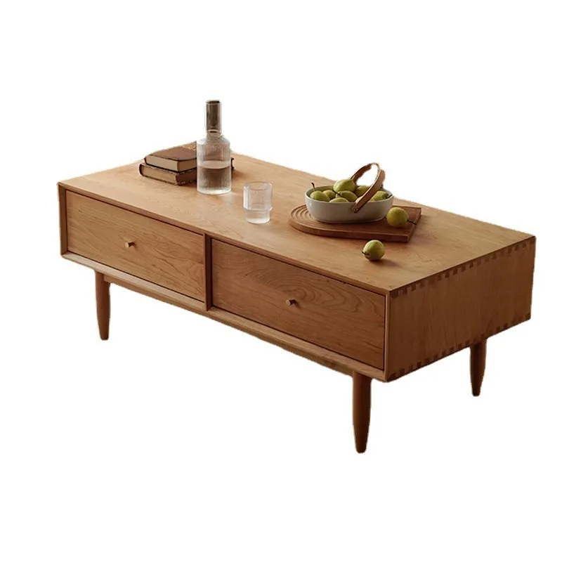 Cherry wood coffee table cabinet, all solid wood tea table small apartment storage log floor cabinet