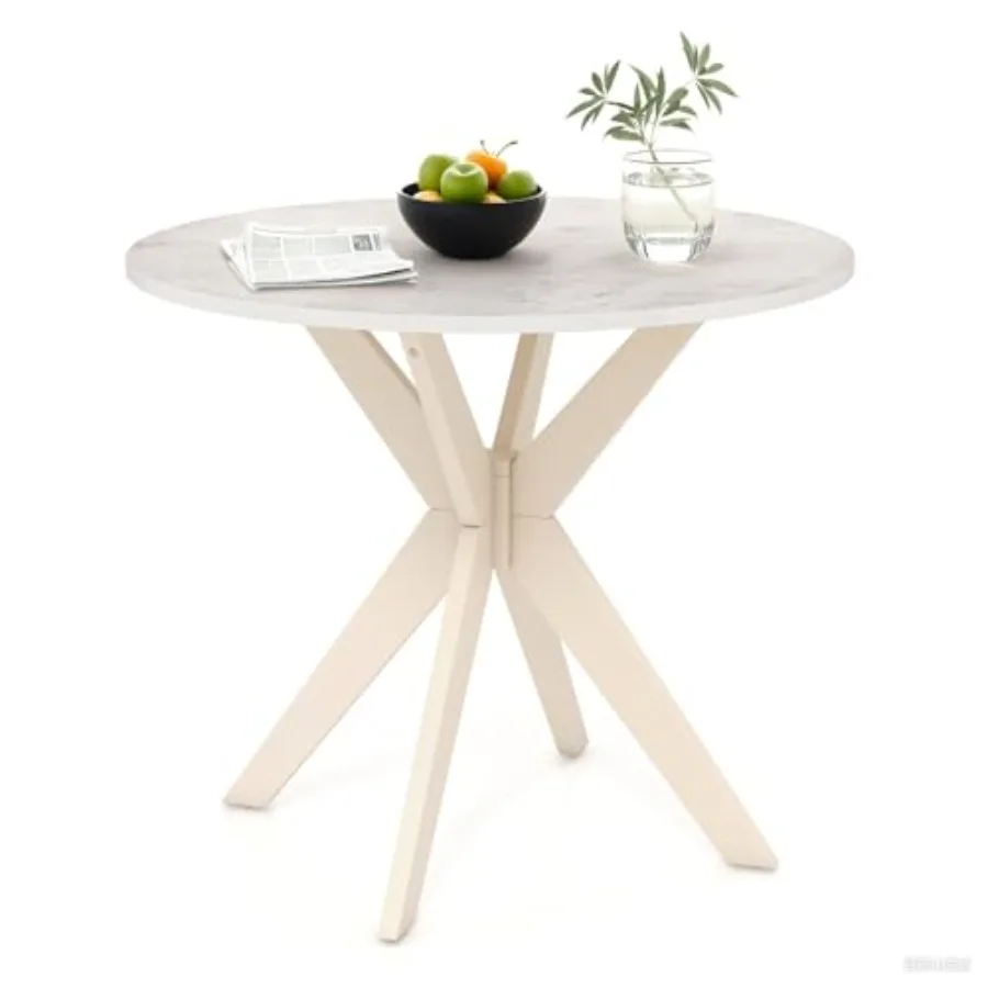 

36 Round Dining Table Solid Wood Kitchen Table with Intersecting Pedestal Base and Adjustable Foot Pads for Home Office Small S
