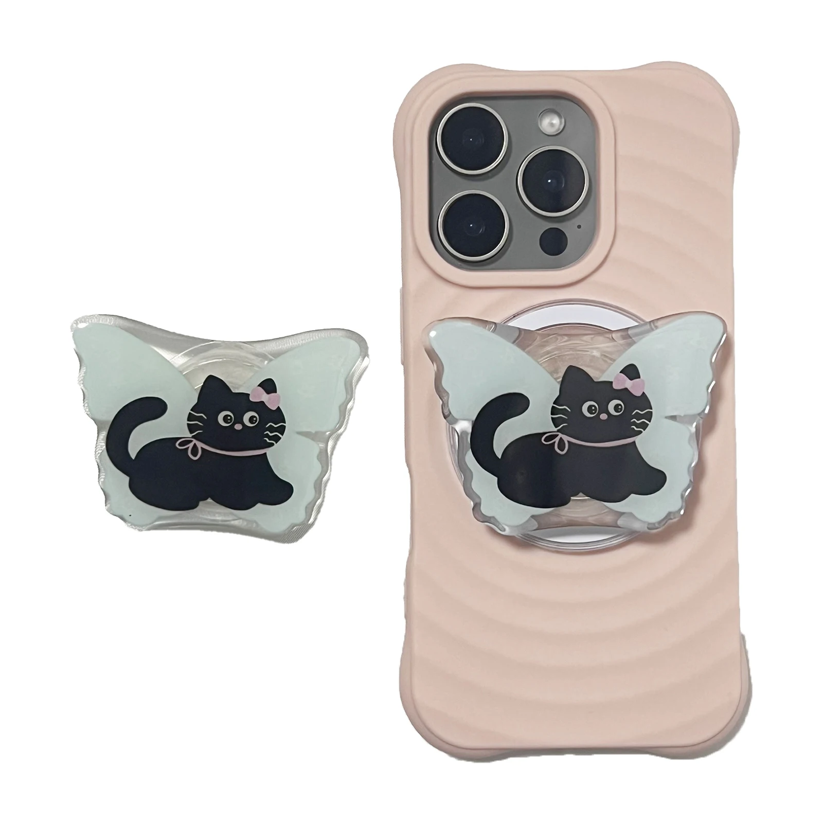 

Милый питомец, черный кот, синяя бабочка, держатель для телефона Griptok, поддержка iPhone 17, чехол Samsung, ручка Tok, гнездо, кронштейн, подарок для девочки