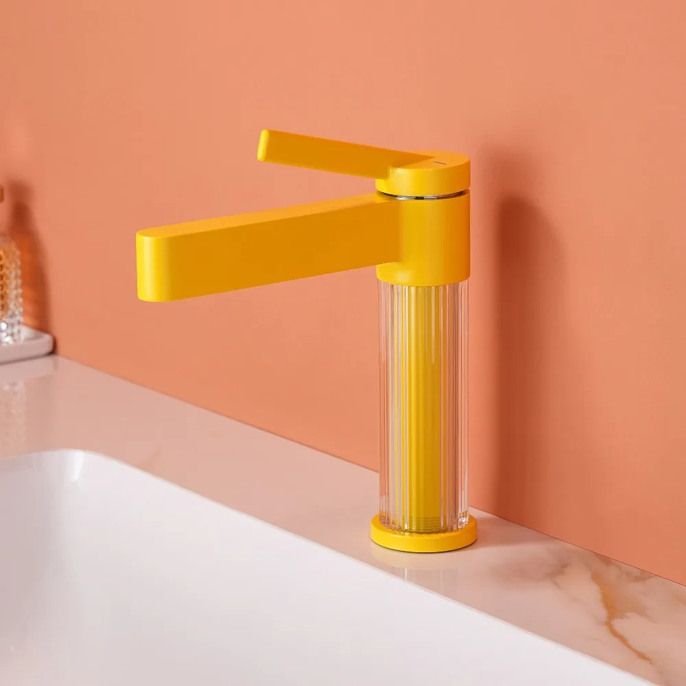 

Yellow Bathroom Basin Faucet Acrylic Brass Cold Hot Water Sink Tap
