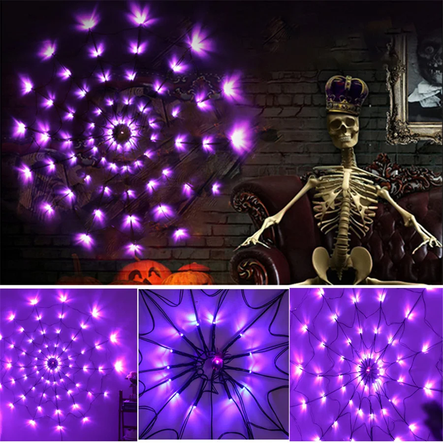 Outdoor LED Horror Net Light Waterproof Halloween Spider Mesh String Lights with Remote for Halloween Party Garden Decoration