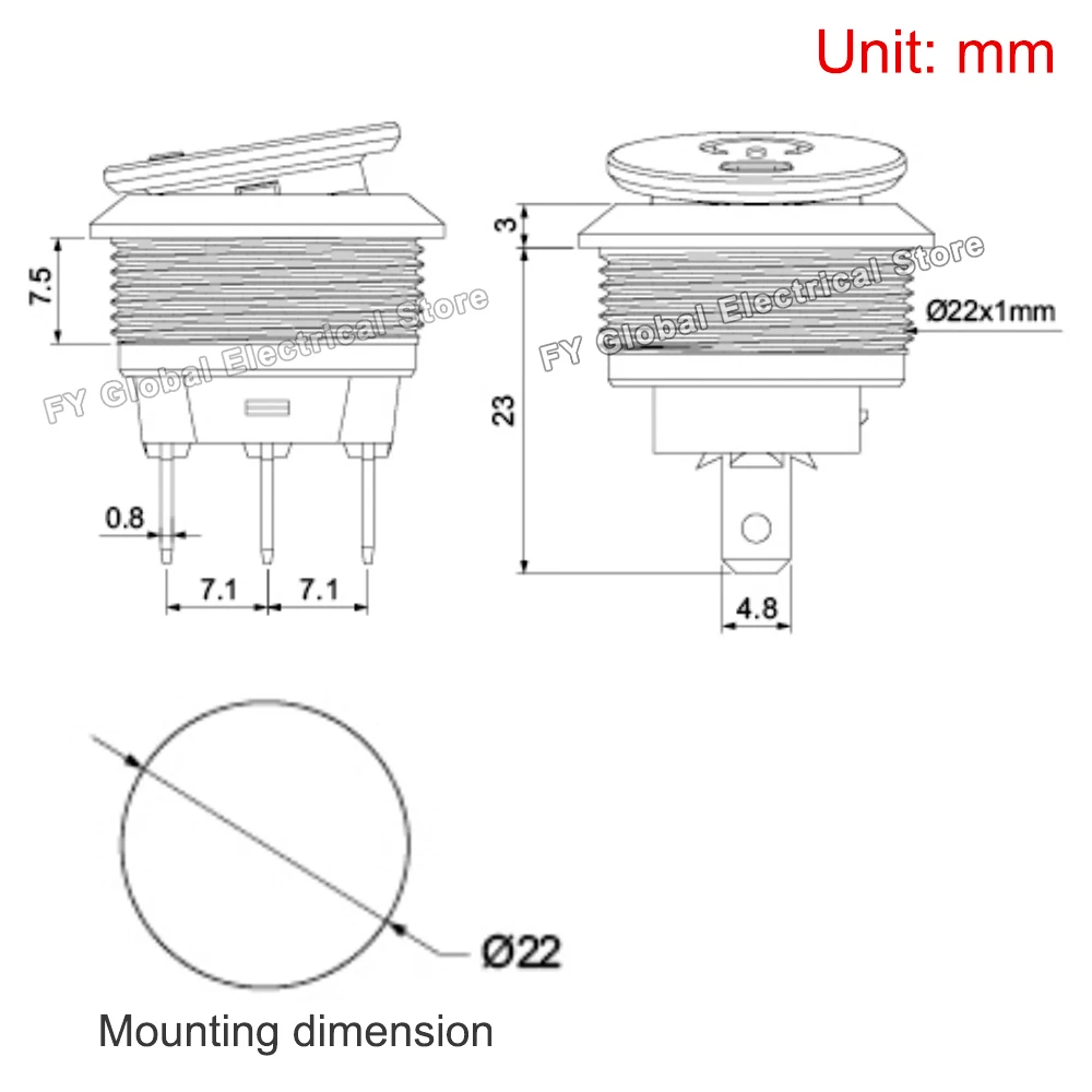 Picture 6: 22MM Toggle Rocker Switch Customized Self-locking 12V 20A Push Button Switch 220V 15A ON-Off Car RV Auto Boat Start Stop Red Fog