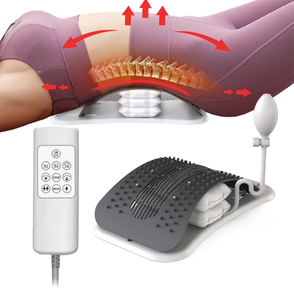 Electric Waist Massager for Lower Back Stretcher Support Board Manual Airbag Lumbar Traction Height Adjust Reduce Muscle Strain