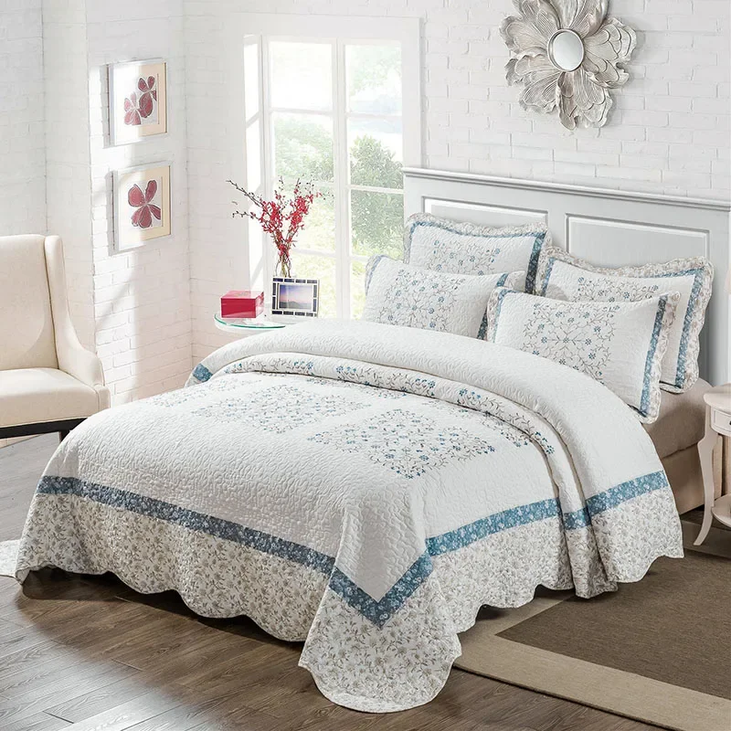 European Cotton Quilt Set 3PCS Bedspread on the Bed Blanket for Bed Embroidered King Size Summer Coverlet Comforter