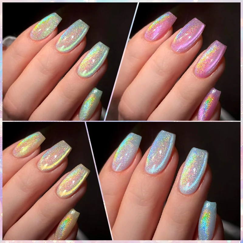 Mtssii conjunto de esmaltes de gel magnético aurora cat, 6 peças, arco-íris, rosa, verde, azul, cristal semi-transparente, kit de verniz em gel para arte em unhas