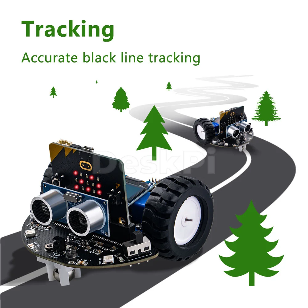 DeskPi MicroCar Multi-Functional Programmable Car Microbit 0.96