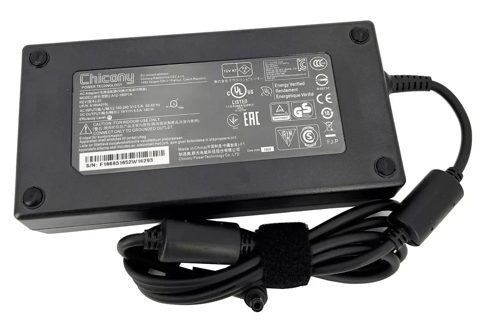 

Chicony A12-180P1A 19V 9.5A 180W AC Adapter Charger For MSI MS-9A34 MS-1761 MS-16F2 Laptop Power Supply A180A002L A180A004L