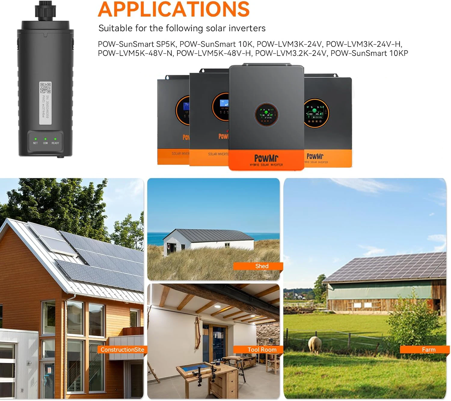 Módulo WIFI inversor solar híbrido PowMr para POW-SunSmart SP5K/10K/10KP/6.5KP/12KPL3 e POW-LVM3K/3.2K/5K