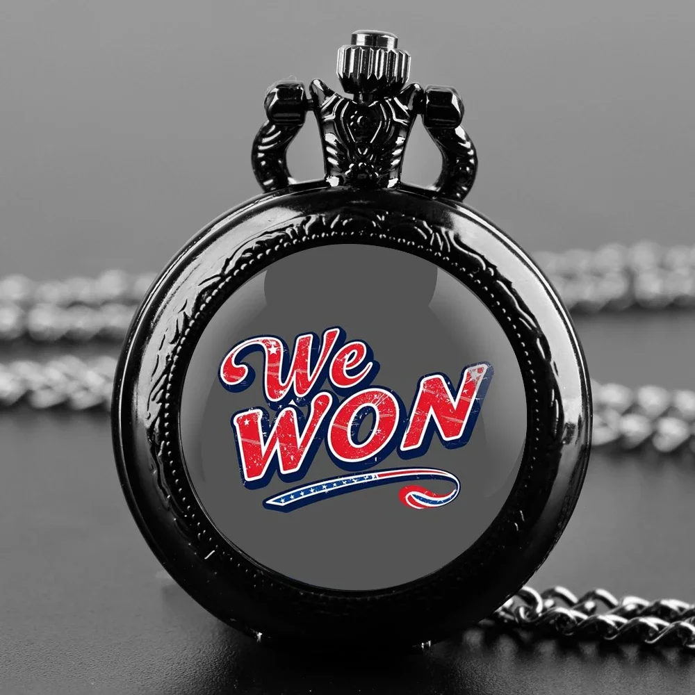 TRUMP 2024 We Won Pocket Watch - Quartz Movement, Round Dial, Unique Bronze Necklace Souvenir Gift