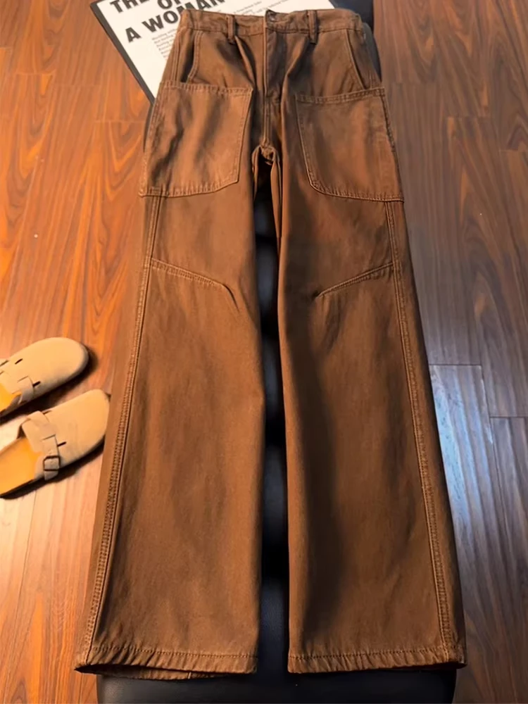 

Men's Winter Fce Lined Cotton Workwear Jeans Vintage American Sle Bent Knife Straight Leg Trousers for Logging