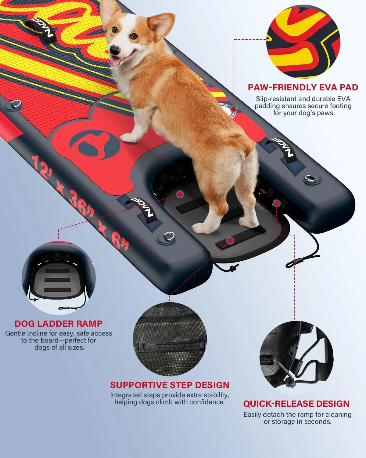 Inflatable Stand Up Paddle Board - Premium SUP Board with Dog Ramp Kit, Complete SUP Set Paddle Boards for Adults