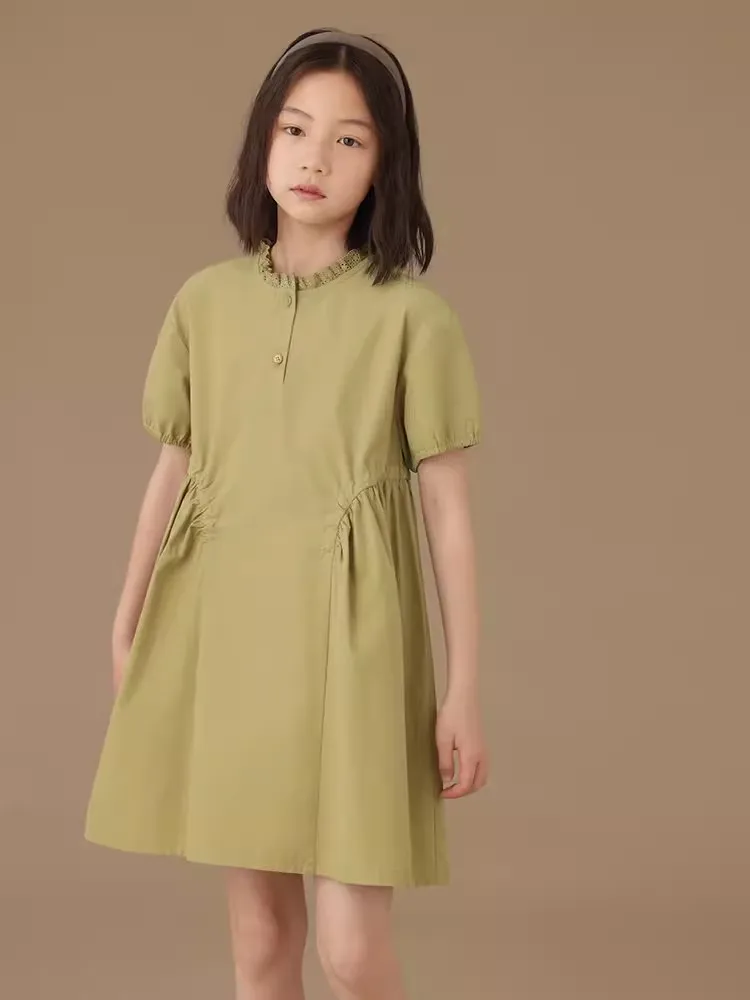 Children's Summer Short-sleeved Skirt 2024 New Girls' Dress Forest Style Medium and Large Children's High-end Cotton