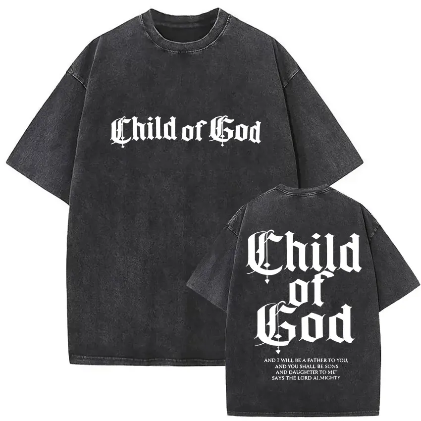 Child of God Christian Washed Vintage T-Shirt Herren Jesus-Kleidung Kurzarm-T-Shirts Hochwertiges Oversize-Baumwoll-T-Shirt