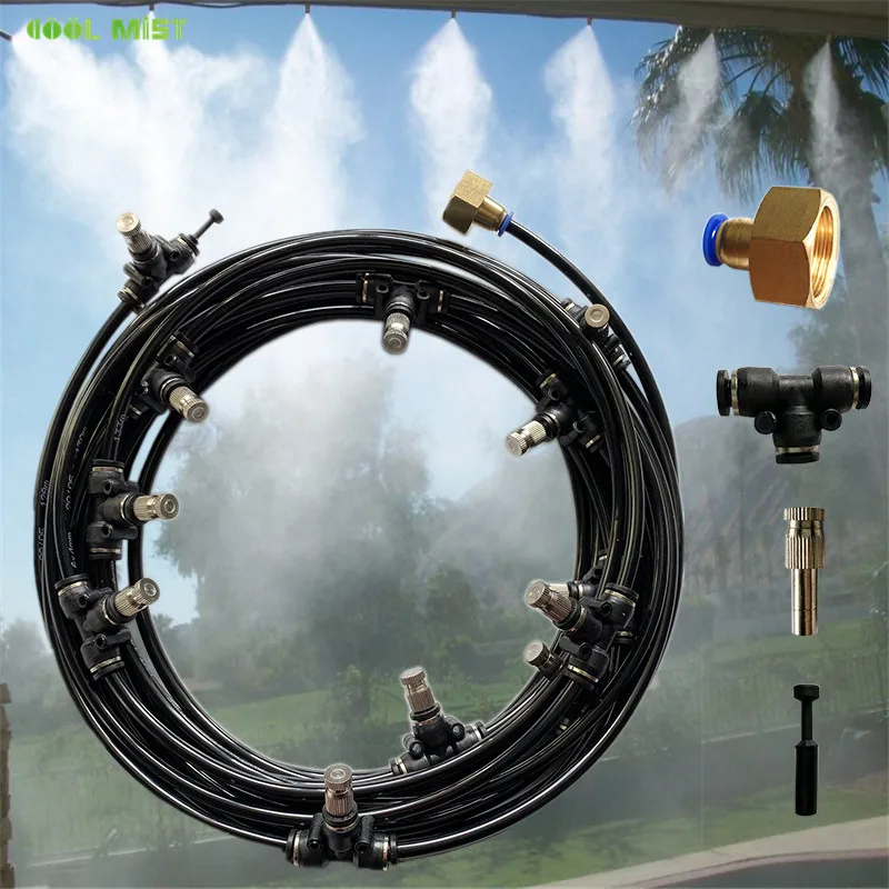 

A46 Black 18M Outdoor Misting Cooling System Mist Sprinkler 6mm Tubing with 26pcs Slip Lock Nozzle Mister Watering Kit Sprinkler