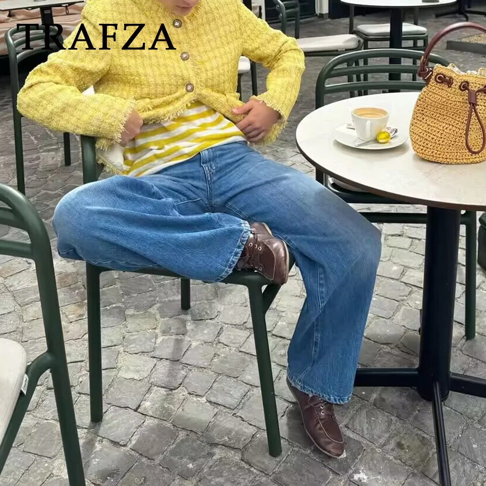 

TRAFZA Chic Yellow Casual Woman Jackets Single Breasted Teacher Coat Streetwear Fashion 2025 Autumn Long Sleeve Mujer Outwear
