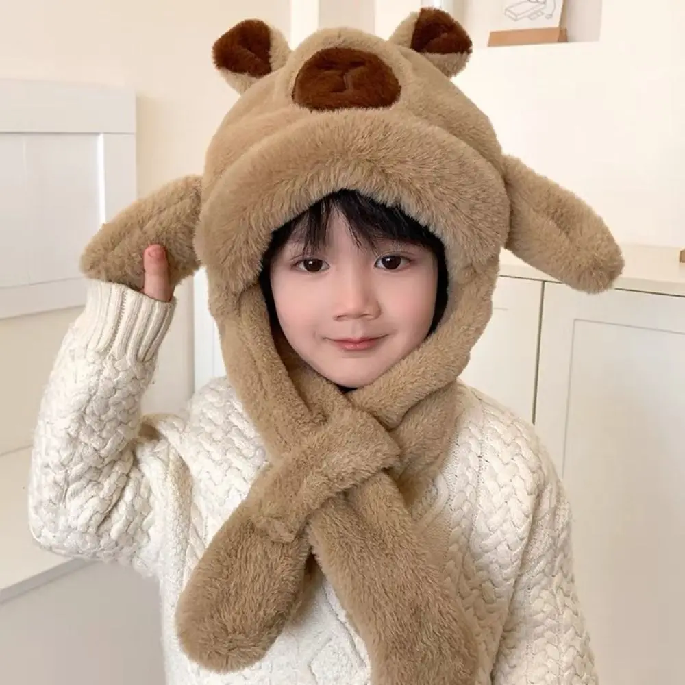 

Creative Ear Protection Hat Movable Ears Cute Capybara Cute Capybara Hooded Scarf Windproof Soft Hat Scarf Set