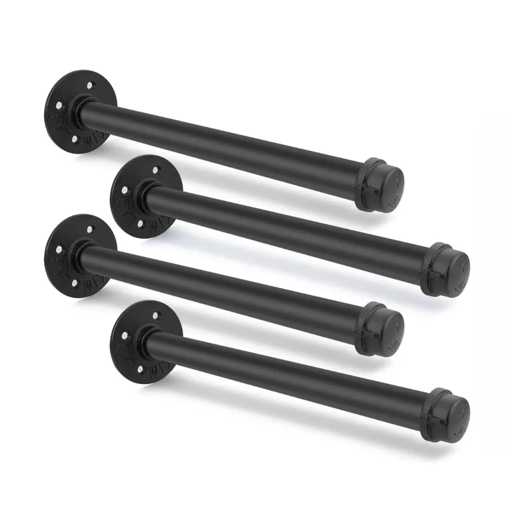 4pcs Black Iron Pipe Wall Floating Shelf Holder Heavy Duty Easy Installation Wall Storage Shelf Holder Retro Style