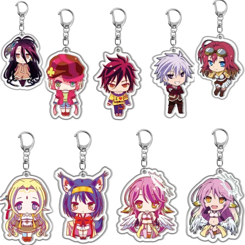 Cartoon Keychain Anime NO GAME NO LIFE Key Chain Sora Shiro Transparent Double Sided Model Keyring Pendant Girl BoyDoll Handmade