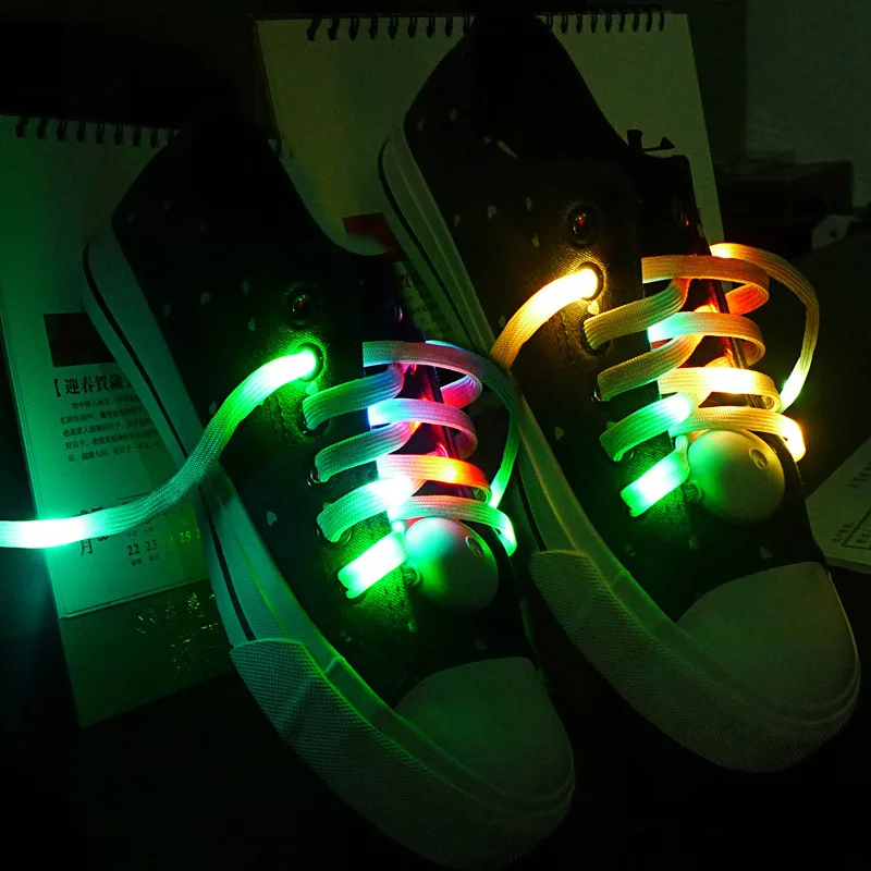 2Pcs LED Sport Luminous Shoelaces Glow Shoe Strings Round Flash Light Shoelaces Batteries No Tie Lazy Shoe Laces Party Decor