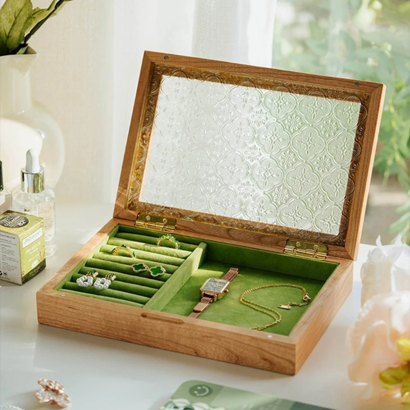 

Glass Dustproof Cover Box Solid Jewellery Boxes For Women Rings Box Jewelry Storage Cases Dropshipping