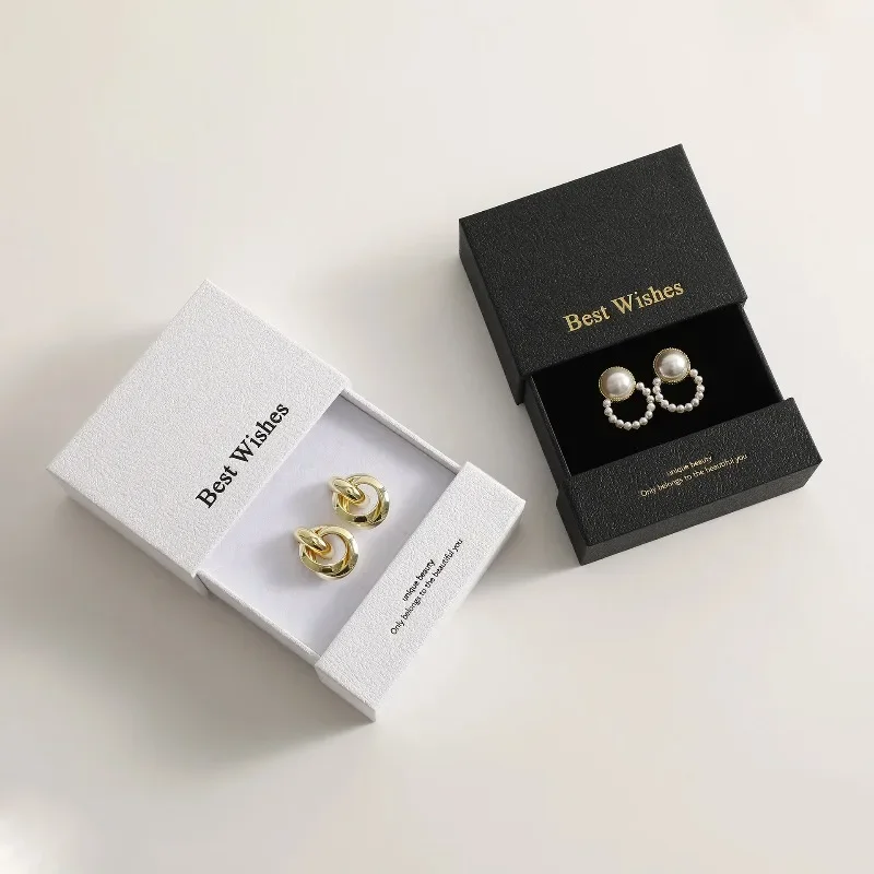 10pcsFree Custom Mini Jewelry Packaging Box Paper Drawer Sponge Inside Ring Necklace Storage Christmas Gift Case Earing Card Bag